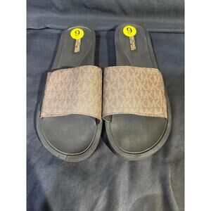 Michael Kors Wade Women's Size 9 MK Signature Logo Slide Sandals Brown